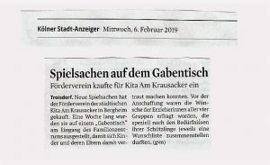 Presseartikel Kölner Stadt-Anzeiger, 6. Februar 2019